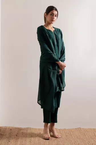 Green Rooh Straight Fit  Suit Set