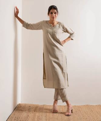 Cream Ivroy Seerat Straight Fit  Suit Set 1