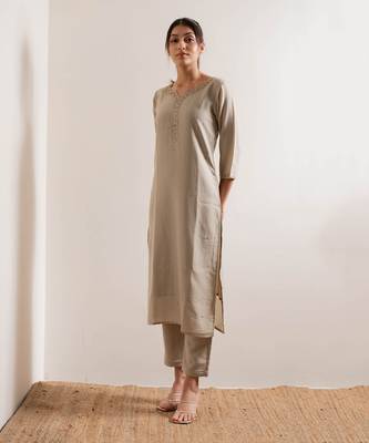 Cream Ivroy Seerat Straight Fit  Suit Set 2