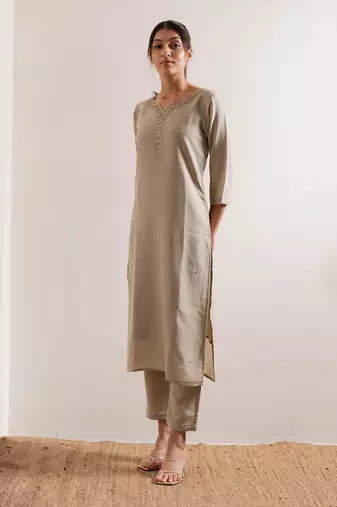 Cream Ivroy Seerat Straight Fit  Suit Set