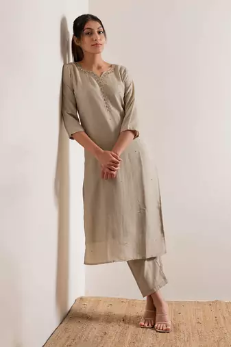 Cream Ivroy Seerat Straight Fit  Suit Set