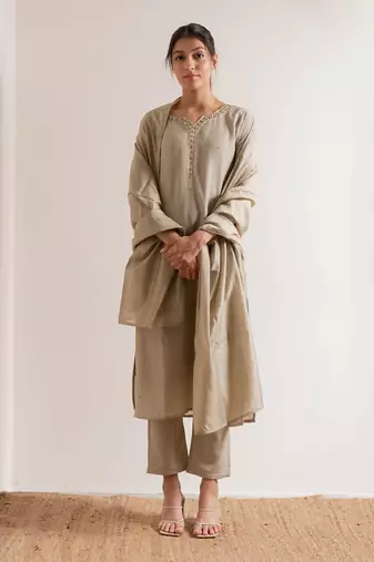 Cream Ivroy Seerat Straight Fit  Suit Set