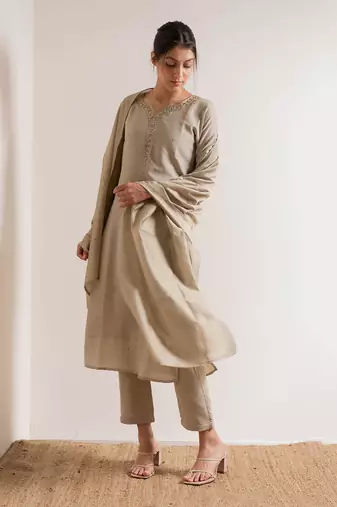 Cream Ivroy Seerat Straight Fit  Suit Set