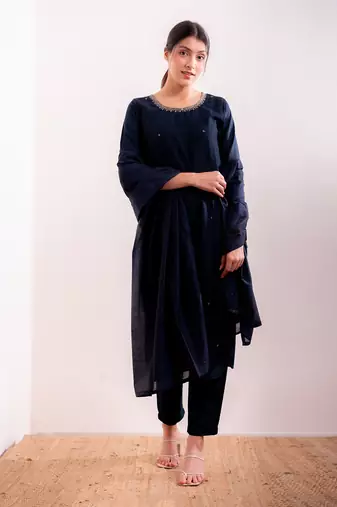 Navy Blue Aayat Straight Fit  Suit Set