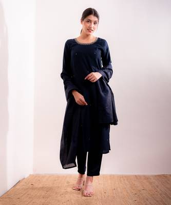 Navy Blue Aayat Straight Fit  Suit Set 1