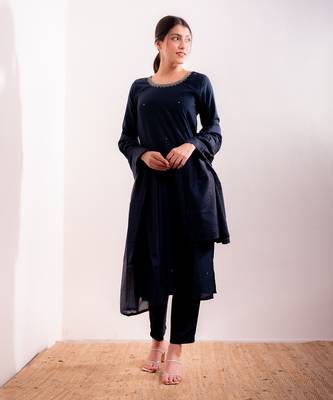 Navy Blue Aayat Straight Fit  Suit Set 3