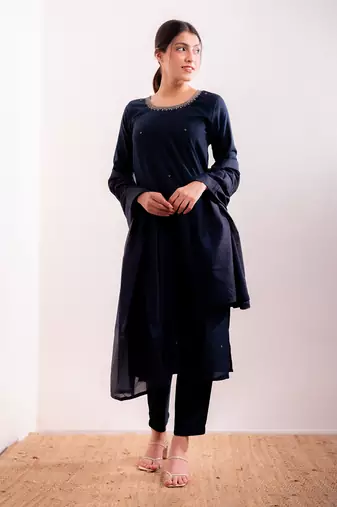 Navy Blue Aayat Straight Fit  Suit Set