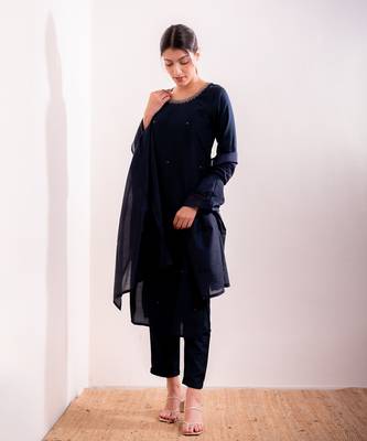 Navy Blue Aayat Straight Fit  Suit Set 4