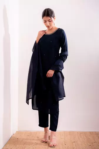 Navy Blue Aayat Straight Fit  Suit Set