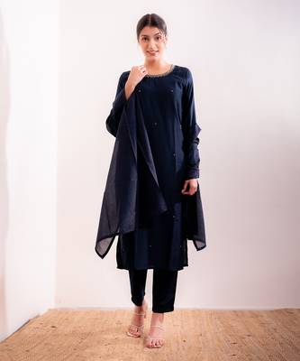 Navy Blue Aayat Straight Fit  Suit Set 5