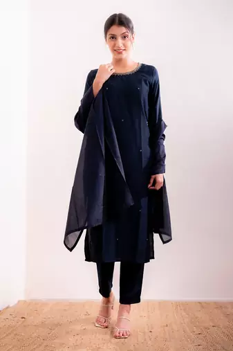 Navy Blue Aayat Straight Fit  Suit Set