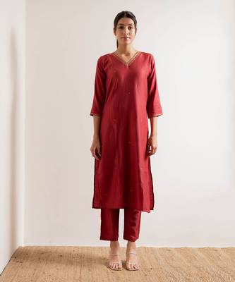 Tomato Red Gul Straight Fit  Suit Set 2