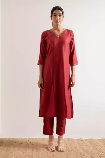 Tomato Red Gul Straight Fit  Suit Set