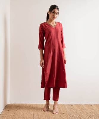 Tomato Red Gul Straight Fit  Suit Set 3