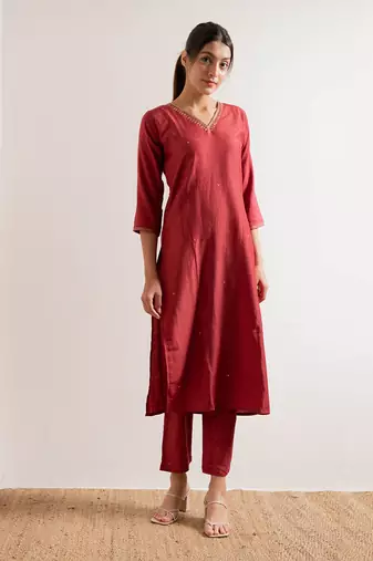 Tomato Red Gul Straight Fit  Suit Set
