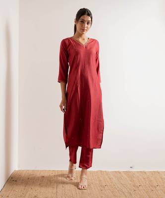 Tomato Red Gul Straight Fit  Suit Set 4