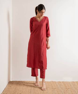 Tomato Red Gul Straight Fit  Suit Set 5