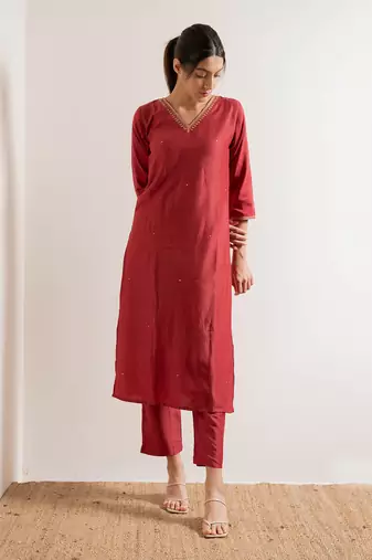 Tomato Red Gul Straight Fit  Suit Set