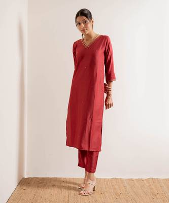 Tomato Red Gul Straight Fit  Suit Set 6