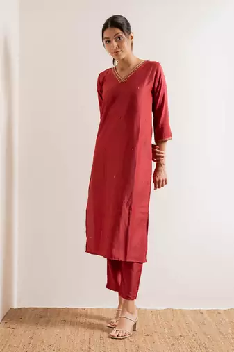 Tomato Red Gul Straight Fit  Suit Set