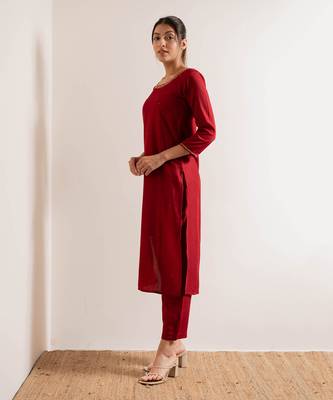 Red Chirmi Straight Fit  Suit Set 3