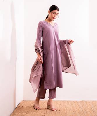 Lavender Nagma Straight Fit  Suit Set 1