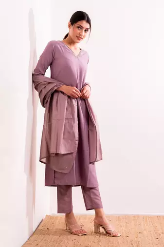 Lavender Nagma Straight Fit  Suit Set