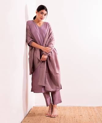 Lavender Nagma Straight Fit  Suit Set 3