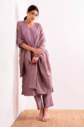 Lavender Nagma Straight Fit  Suit Set