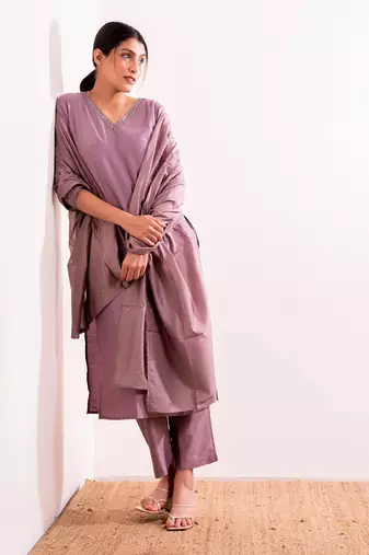 Lavender Nagma Straight Fit  Suit Set