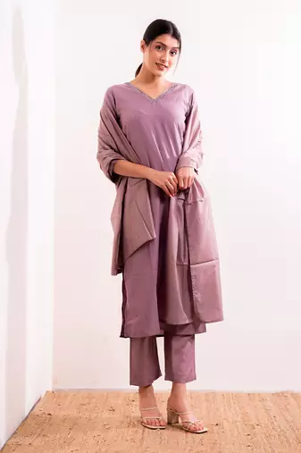 Lavender Nagma Straight Fit  Suit Set