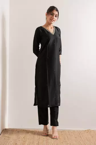 Black Zena Straight Fit  Suit Set