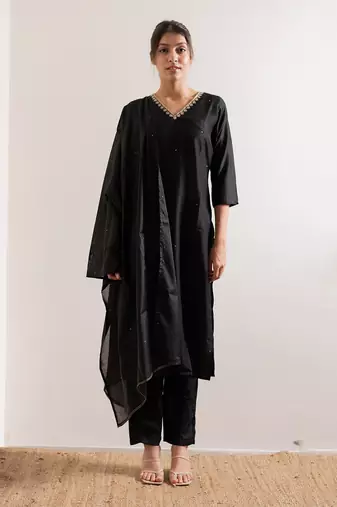 Black Zena Straight Fit  Suit Set