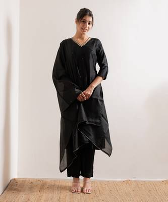 Black Zena Straight Fit  Suit Set 1