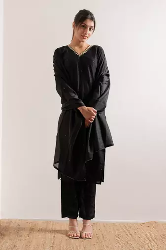 Black Zena Straight Fit  Suit Set