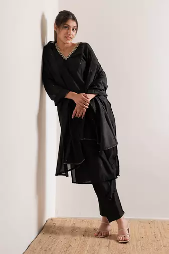 Black Zena Straight Fit  Suit Set
