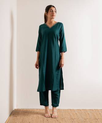 Turquoise  Aks Straight Fit  Suit Set 2