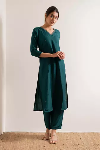 Turquoise  Aks Straight Fit  Suit Set