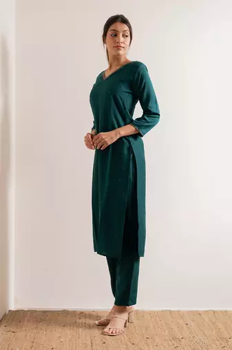 Turquoise  Aks Straight Fit  Suit Set