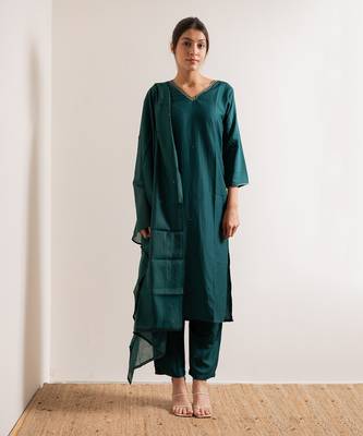 Turquoise  Aks Straight Fit  Suit Set 1