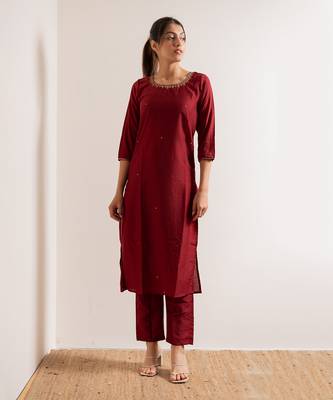 Maroon Kamli Straight Fit  Suit Set 2