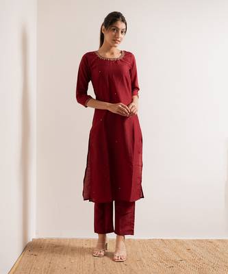 Maroon Kamli Straight Fit  Suit Set 3