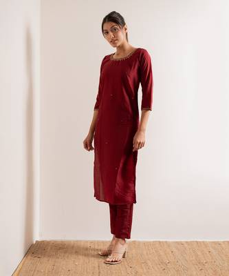 Maroon Kamli Straight Fit  Suit Set 4