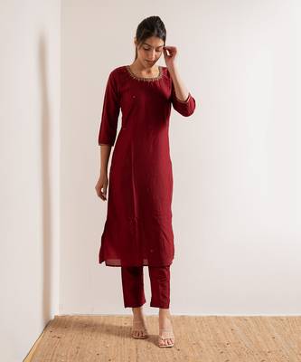 Maroon Kamli Straight Fit  Suit Set 5