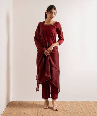 Maroon Kamli Straight Fit  Suit Set 6