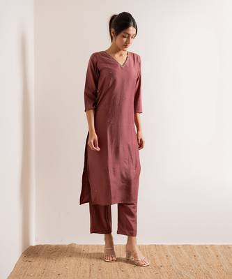 Dusty Pink Fanaa Straight Fit  Suit Set 1