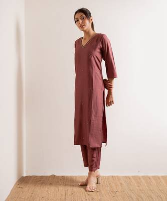 Dusty Pink Fanaa Straight Fit  Suit Set 2
