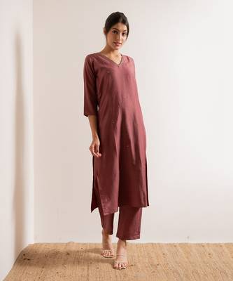 Dusty Pink Fanaa Straight Fit  Suit Set 3