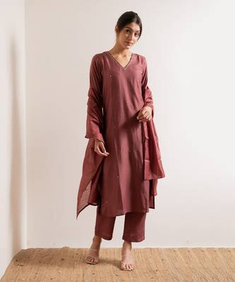 Dusty Pink Fanaa Straight Fit  Suit Set 5