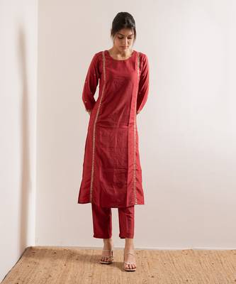 Tomato Red Meher Straight Fit  Suit Set 2